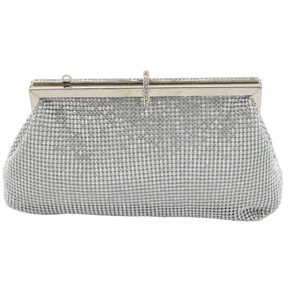 Pochette a mano donna cerimonia morbida borsello argento con brillantini e catenina argento moda.