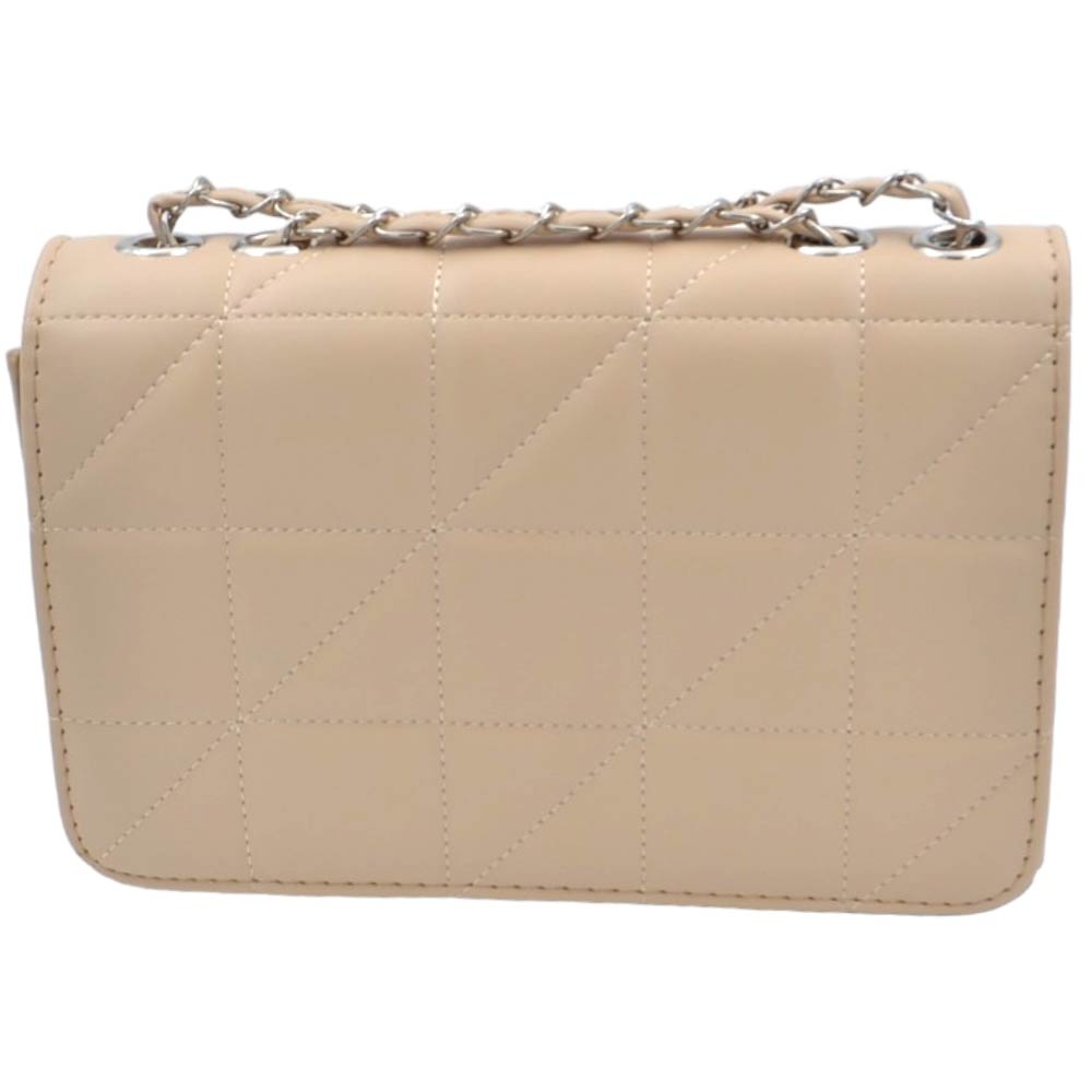 Pochette rigida oversize beige forma rettangolare trapuntata cucitura tono su tono con chiusura zip catena regolabile  .