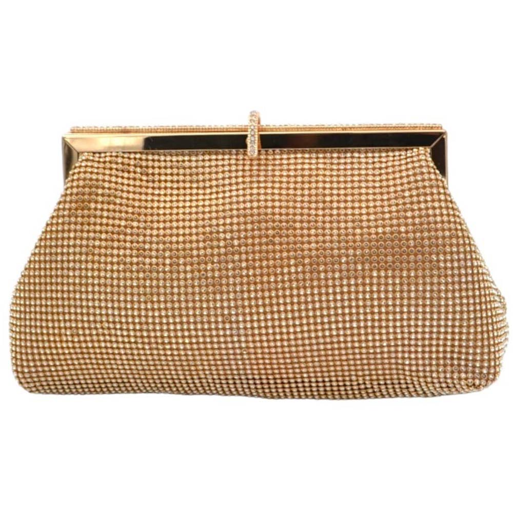 Pochette a mano donna cerimonia morbida borsello oro con brillantini e catenina argento moda.