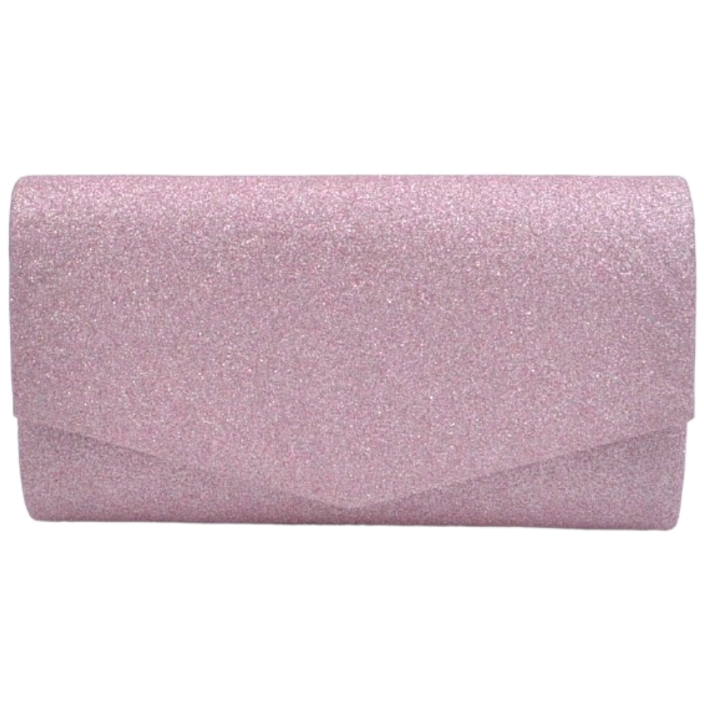 Pochette donna rettangolare a forma portafoglio in lurex glitter rosa tinta unita catena linea basic made in italy.