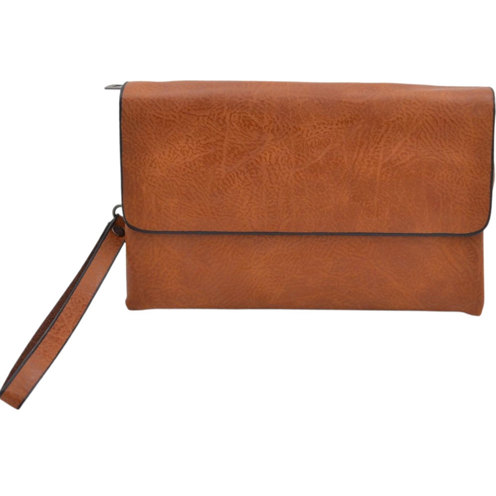 POCHETTE UOMO RETTANGOLARE IN ECOPELLE CUOIO A MANO CON ZIP COMODO CAPIENTE PORTAOGGETTI