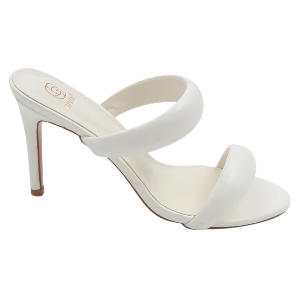 Sandalo alto donna bianco aperto con doppia fascia su collo piede tacco a spillo 10 cm