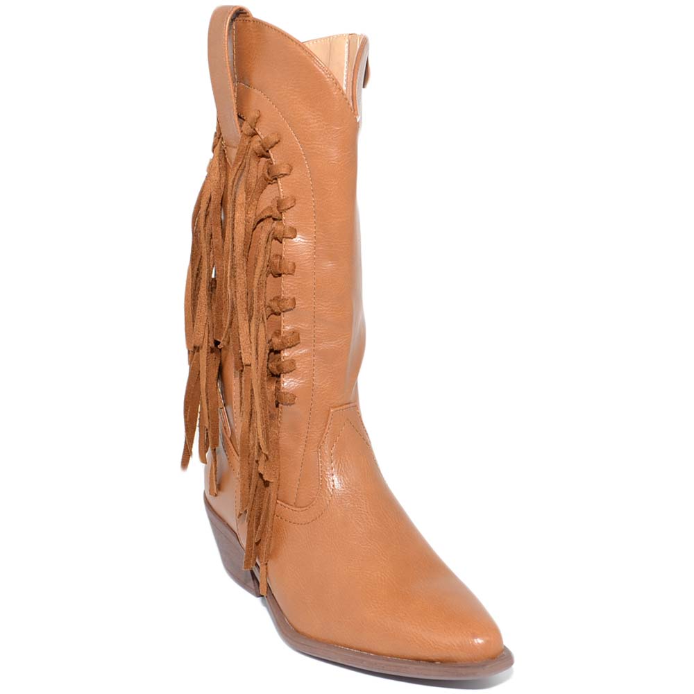 Tacco Spesso 5 Cm Stivali Cowboy Donna Mezzo Polpaccio - Stivali Western Ricamati, Punta Appuntita E Tacco Spesso Scarpe Texane - Foto 5