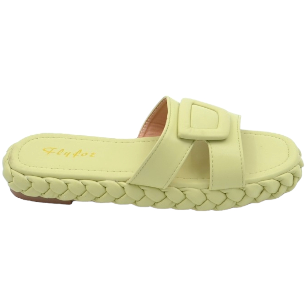 Ciabatta pantofola donna verde salvia estiva in gomma morbida treccia impermeabile con fascia larga