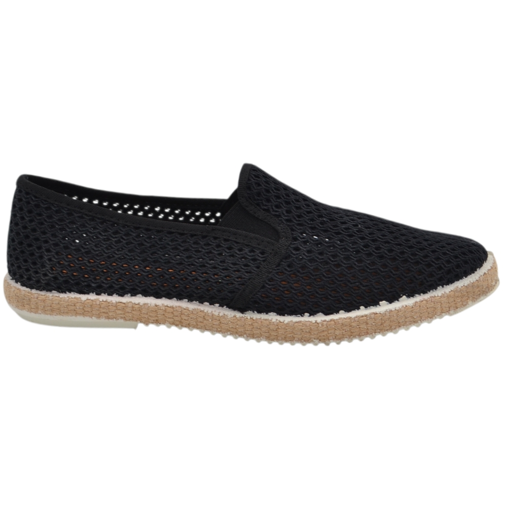 espadrillas slip-on uomo nere in rete tecnica traspirante bordatura in juta e suola in gomma flessibile .