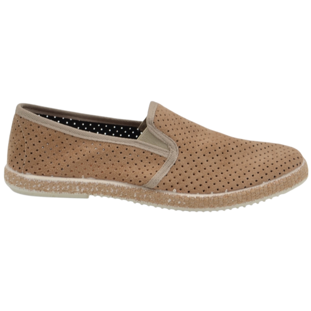 espadrillas slip-on uomo beige in pelle scamosciata traforata bordatura in juta e suola in gomma flessibile .