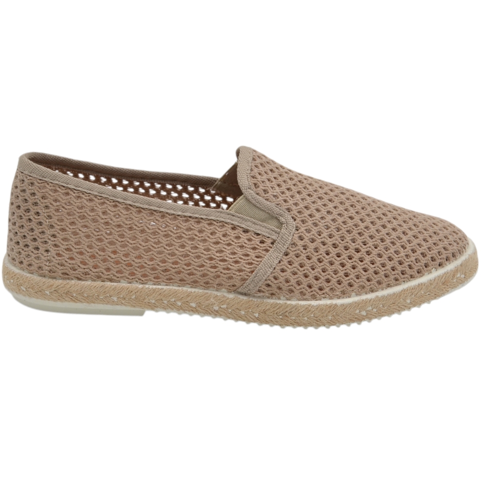 espadrillas slip-on uomo beige neutro in rete tecnica traspirante bordatura in juta e suola in gomma flessibile .
