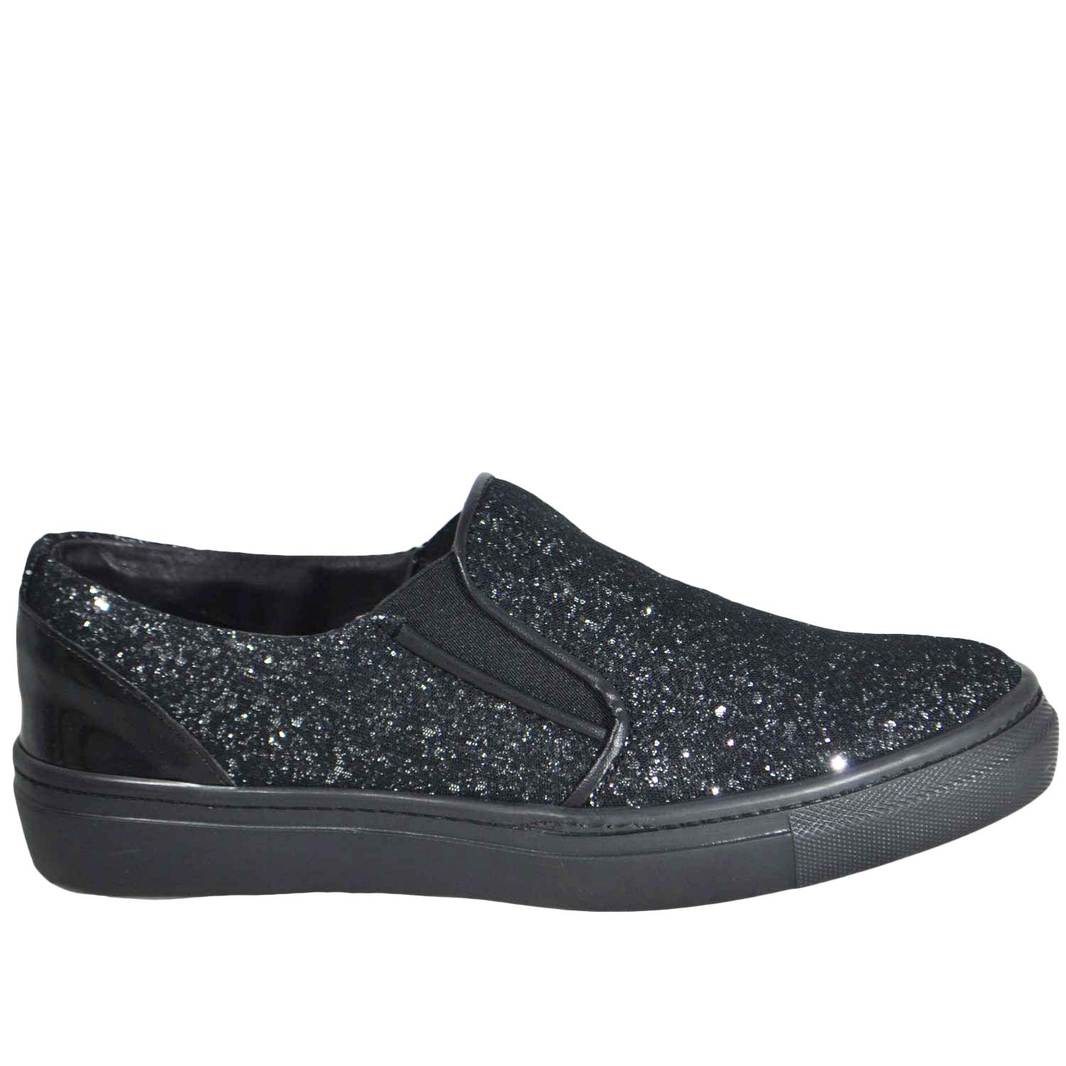 Mocassino Glitter Punta slip on mocassino donna  in vera pelle made in italy risvoltabili fondo running .