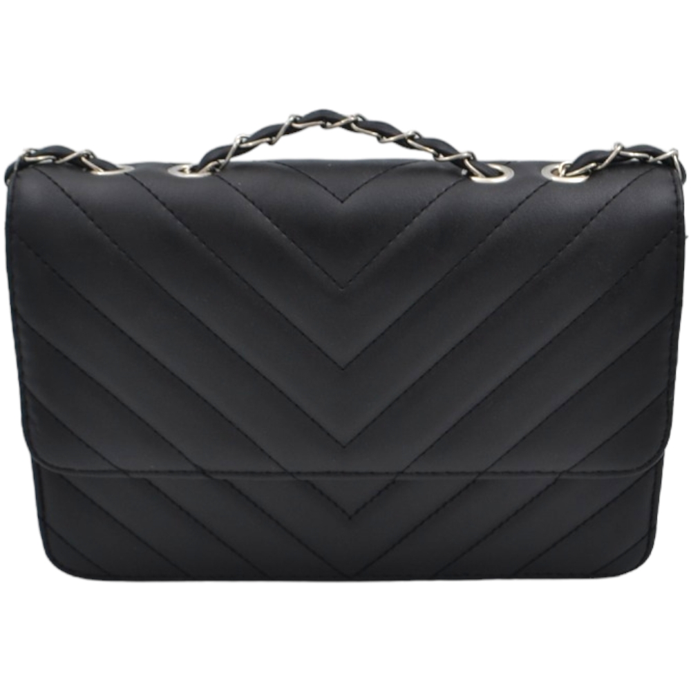 Pochette rigida oversize nero forma rettangolare trapuntata cucitura tono su tono con chiusura zip catena regolabile  