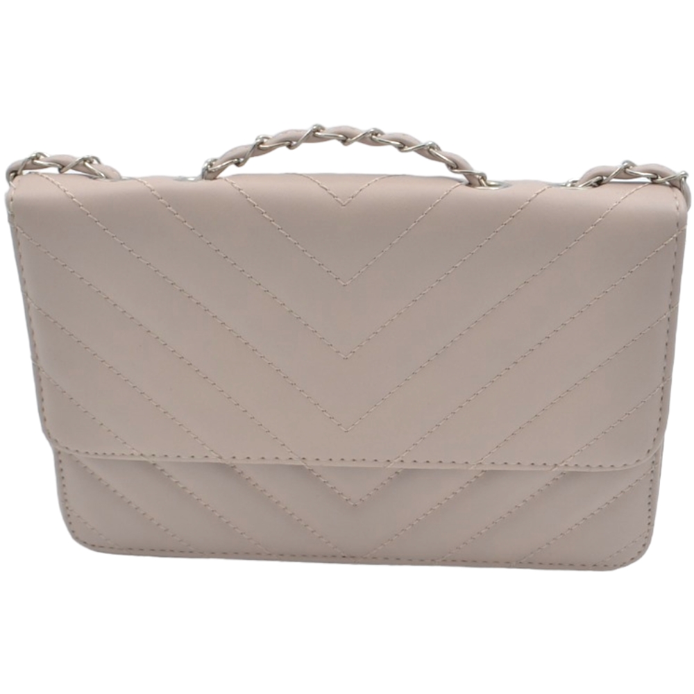 Pochette rigida oversize beige forma rettangolare trapuntata cucitura tono su tono con chiusura zip catena regolabile  