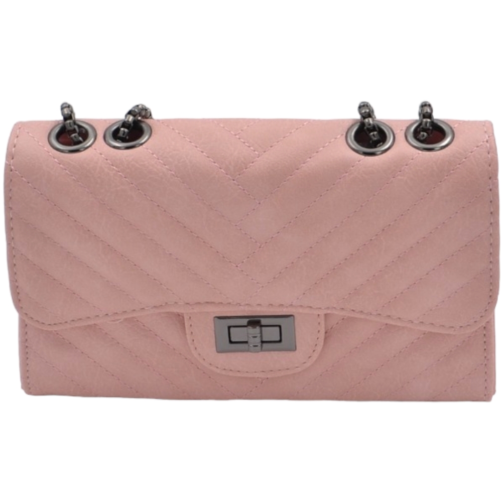 Pochette rigida oversize rosa forma rettangolare trapuntata cucitura tono su tono con chiusura zip catena regolabile  