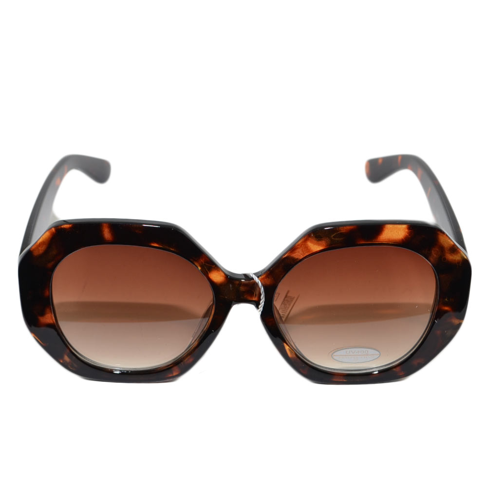 OCCHIALI DA SOLE DONNA SUNGLASSES TARTARUGATO MARRONE LENTE FUME' FORMA ESAGONALE CALIBRATAOVERSIZE MADE IN ITALY.