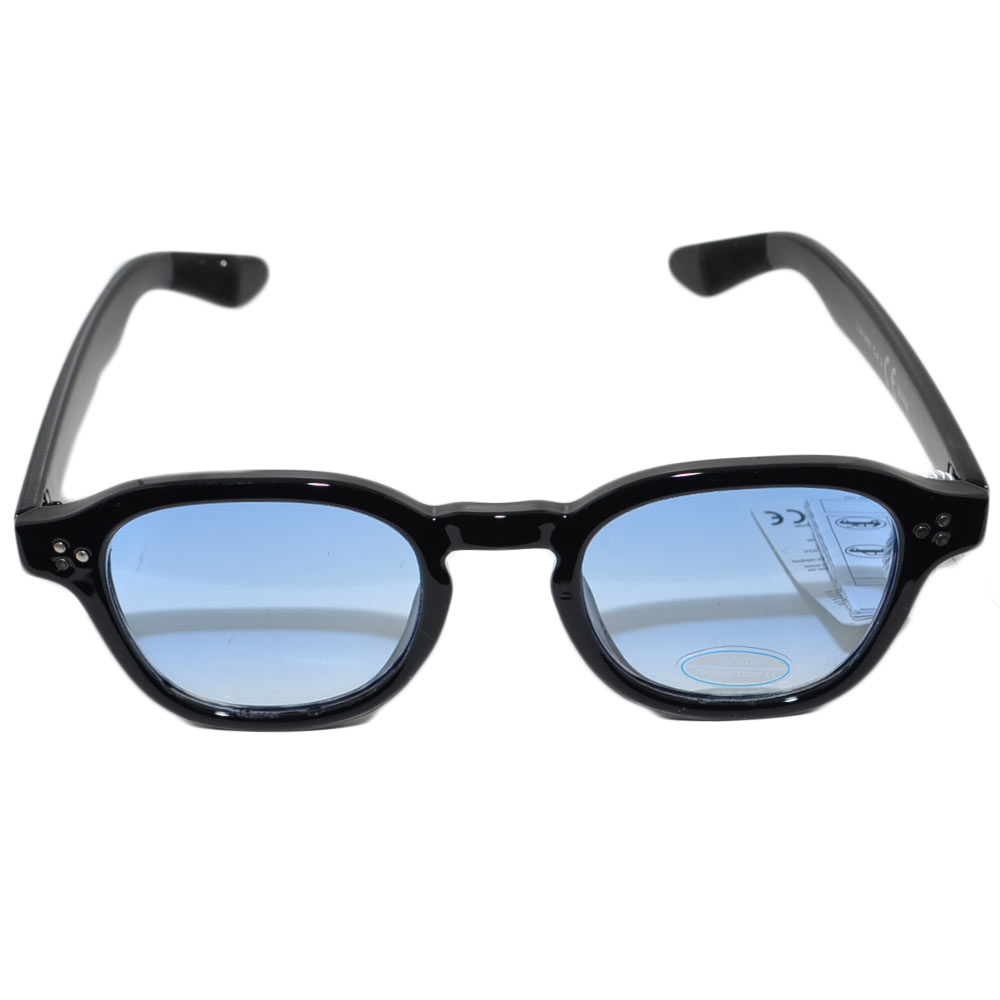 OCCHIALI DA SOLE SUNGLASSES DONNA MONTATURA NERA  MODELLO A GOCCIA CON LENTE BLU MODA GIOVANE.