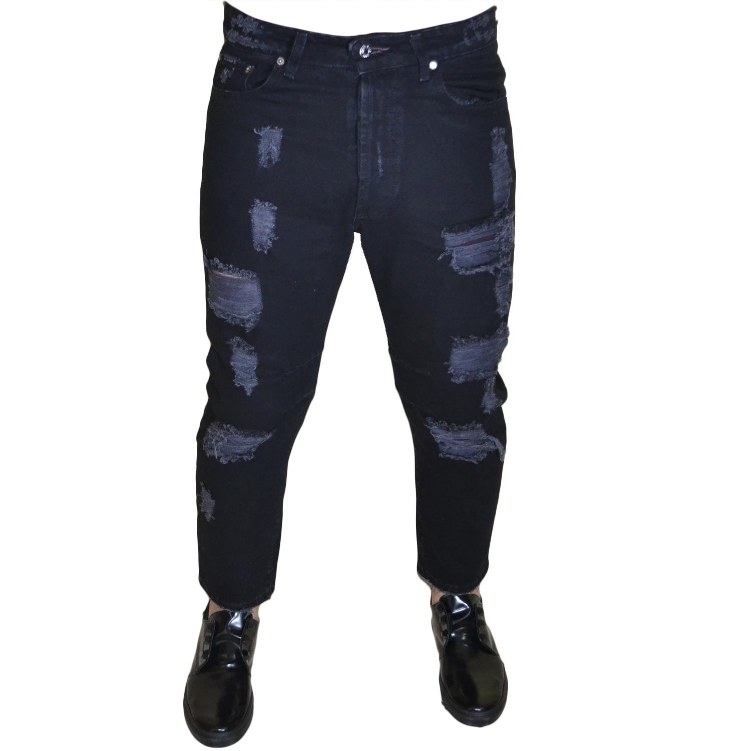 jeans nero strappi acy cavallo basso