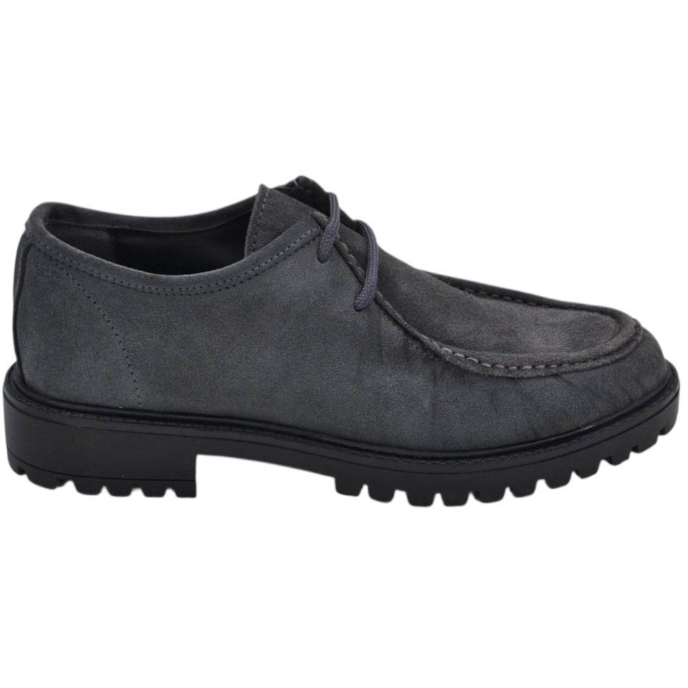 Scarpe uomo stringate ingegniere vera pelle camoscio grigio spazzolato suola alta zigrinata made in italy.