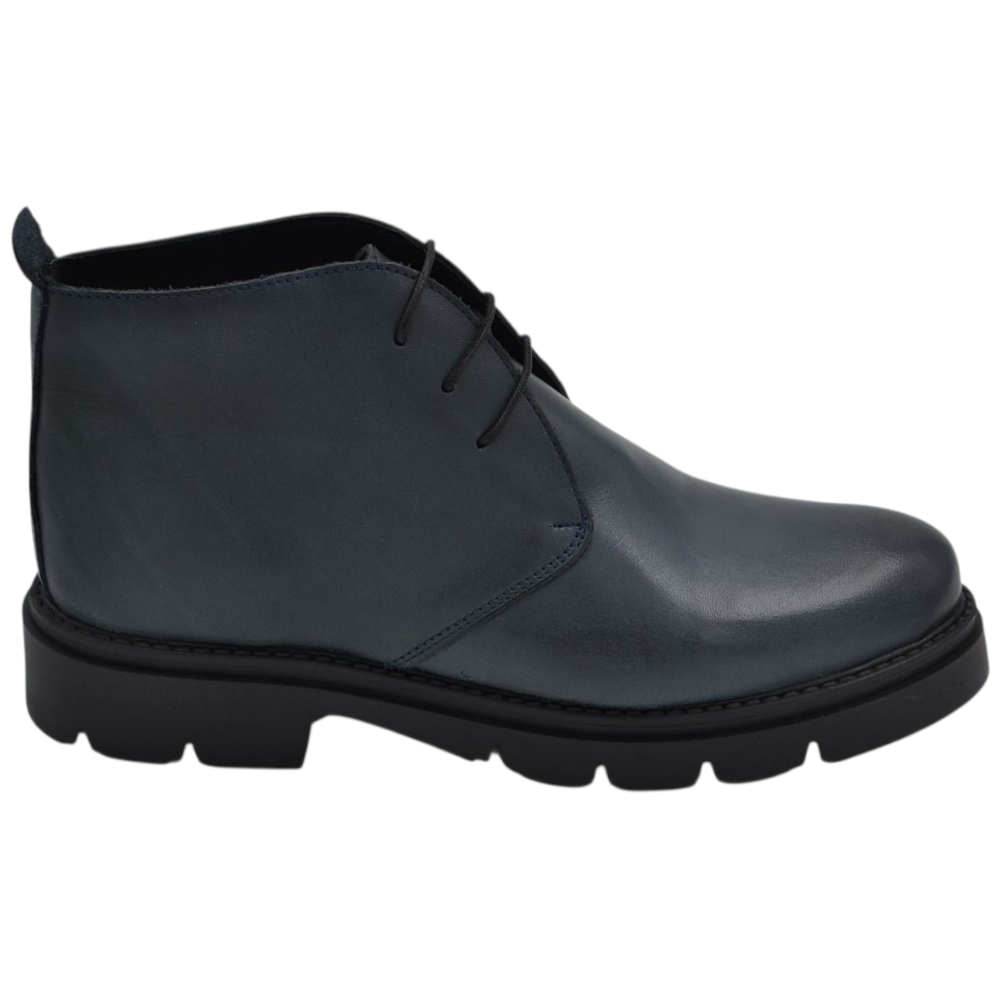 Scarpe uomo polacchini blu spazzolato in vera pelle di nappa business fondo gomma roccia alto