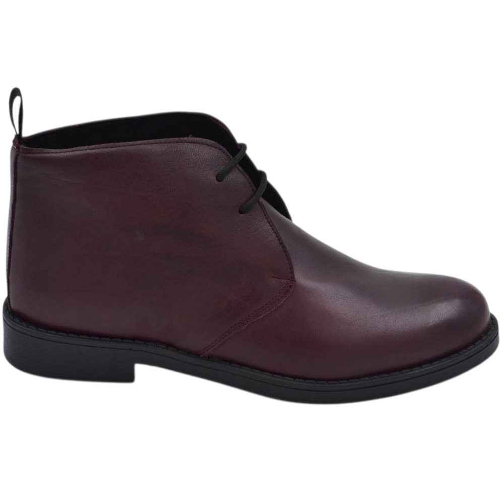 Polacchino uomo in vera pelle bordeaux alla caviglia comfort gomma sottile 2 cm da professionista handmade in italy.