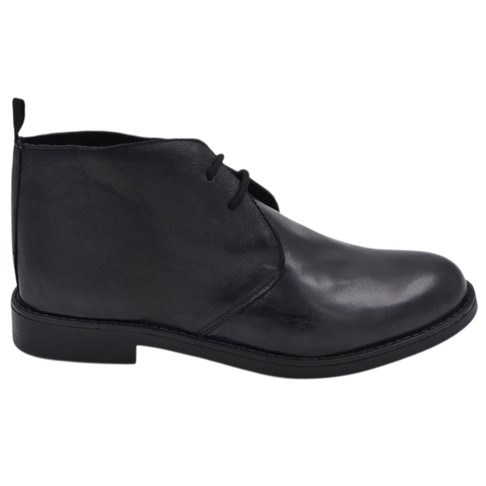 Polacchino uomo in vera pelle abrasivata nera alla caviglia comfort gomma sottile 2cm professionista handmade in italy.