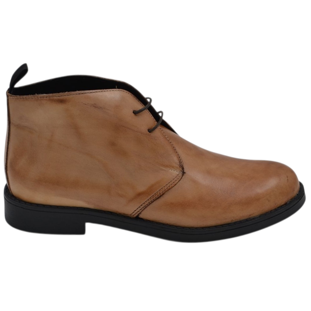 Polacchino uomo in vera pelle abrasivata cuoio alla caviglia comfort gomma sottile 2 cm handmade in italy