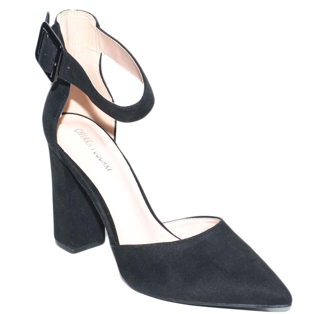 Decollete donna nero a punta con cinturino tacco largo 9 cm moda in  camoscio comodo ultraleggero donna d�collet� Malu shoes | MaluShoes