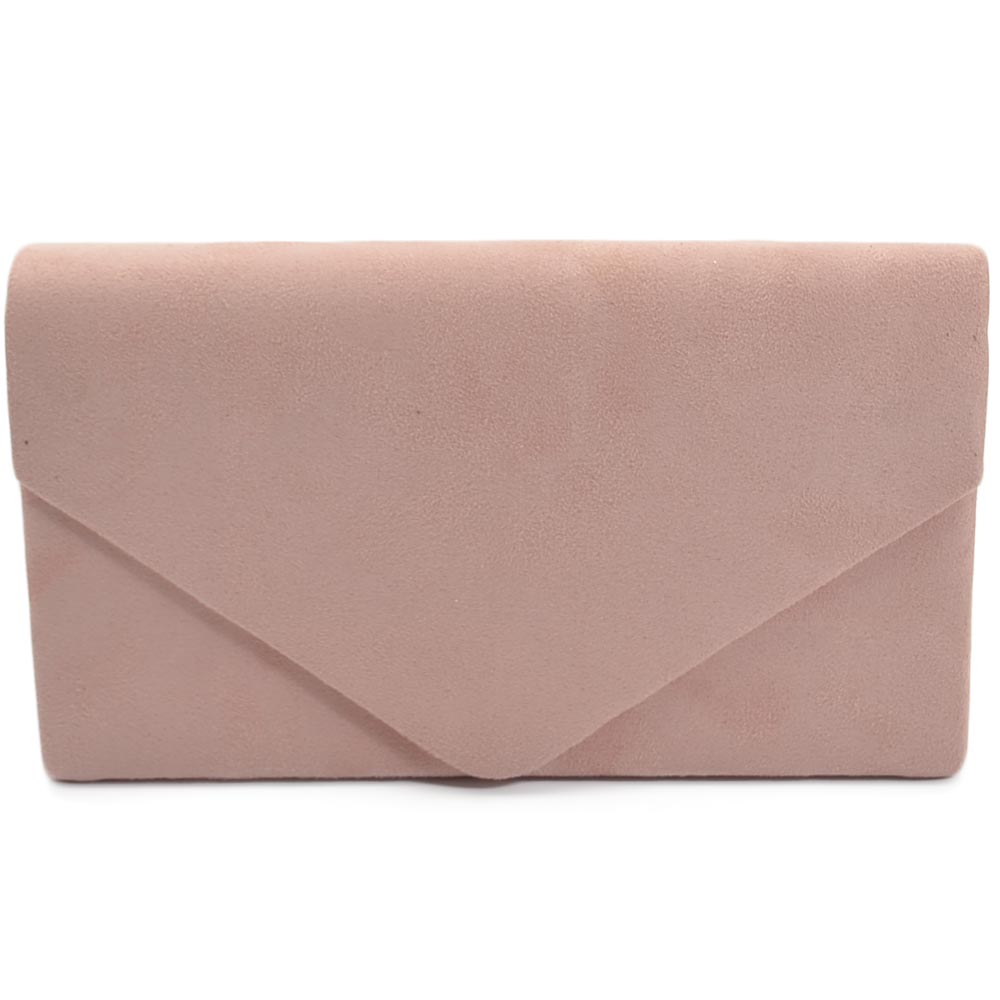 Pochette donna rettangolare a forma di lettera busta in camoscio rosa antico catena linea basic made in italy.