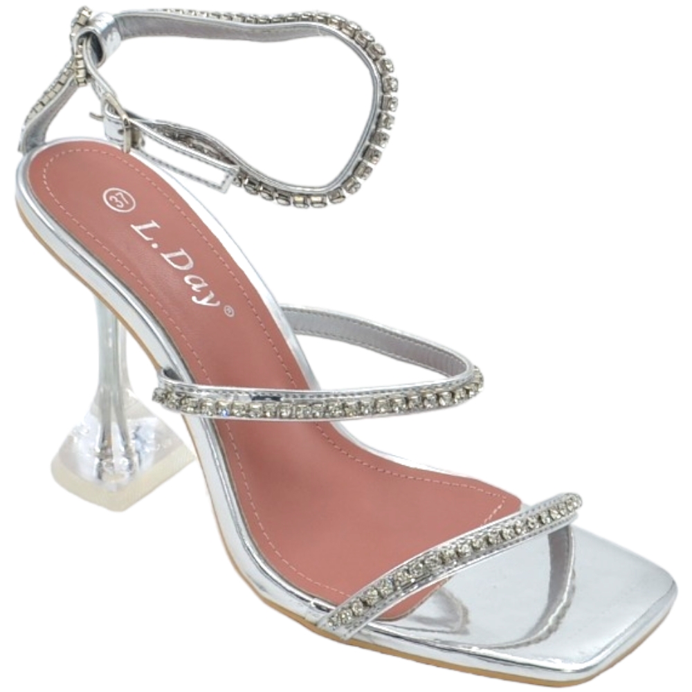 Sandali Eleganti Argento Lucido Cerimonia Sandali Donna Inception Pro - Tacco Alto Argento Lucido Per Cerimonie Scarpe Lucide Festa