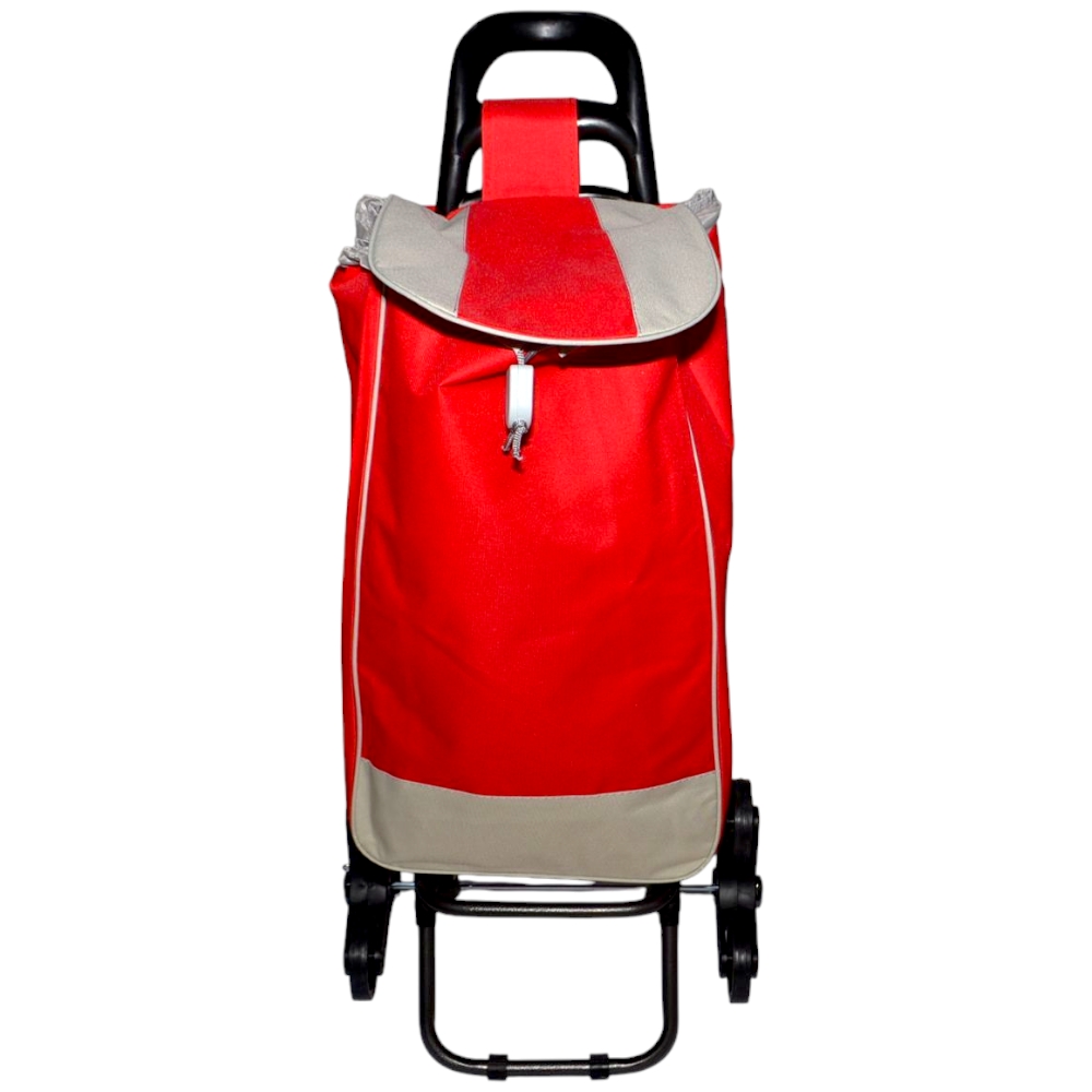 Carrello per la spesa con tre ruote girevoli saliscale trolley portaspesa con chiusura a strappo rosso