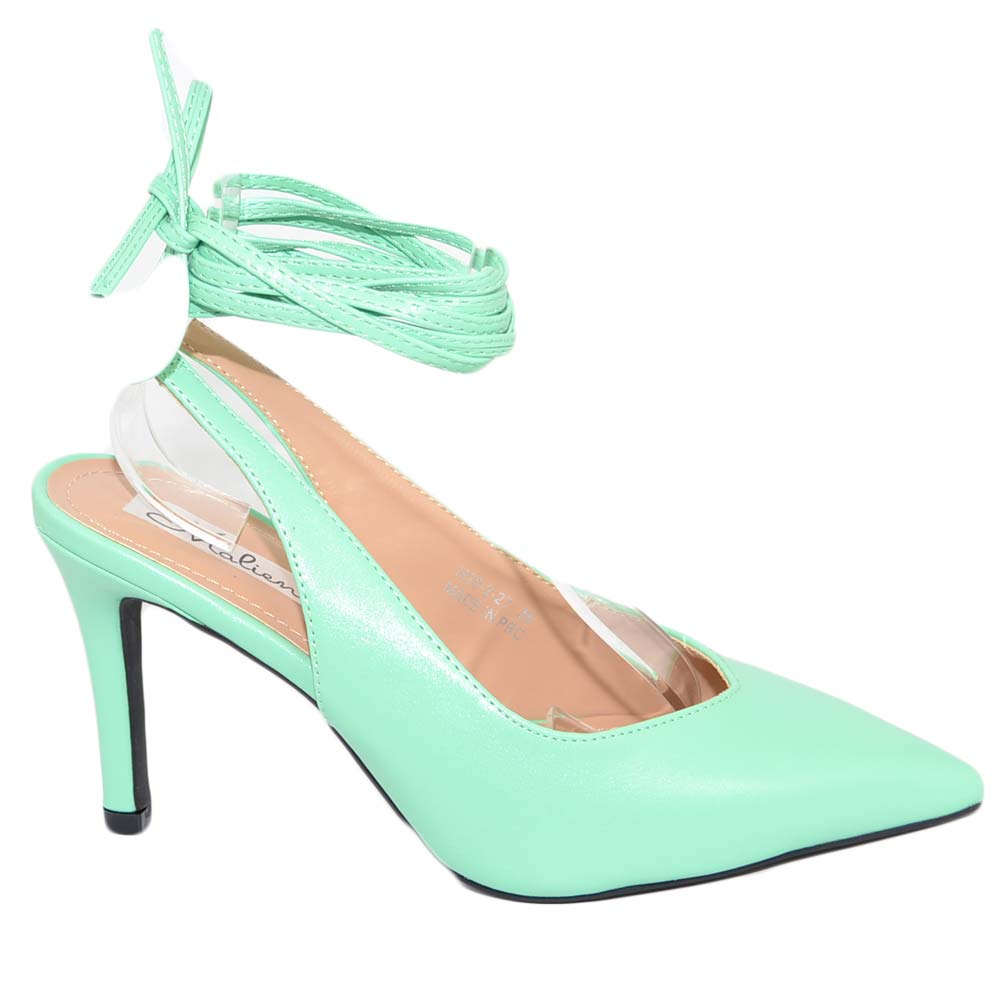 Decollete' donna verde a punta tallone scoperto modello Zara con  allacciatura schiava alla caviglia moda tacco 10 cm donna d�collet� Malu  Shoes | MaluShoes