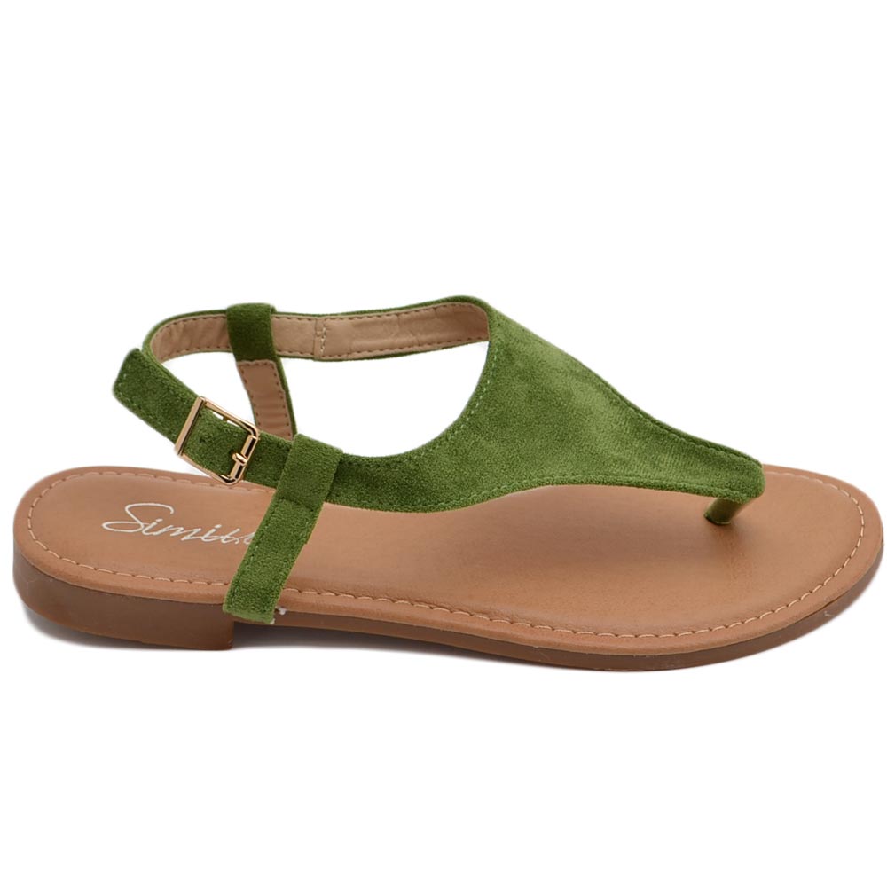 Sandalo basso verde infradito in morbida alcantara cinturino alla caviglia fondo imbottito in memory comoda estate