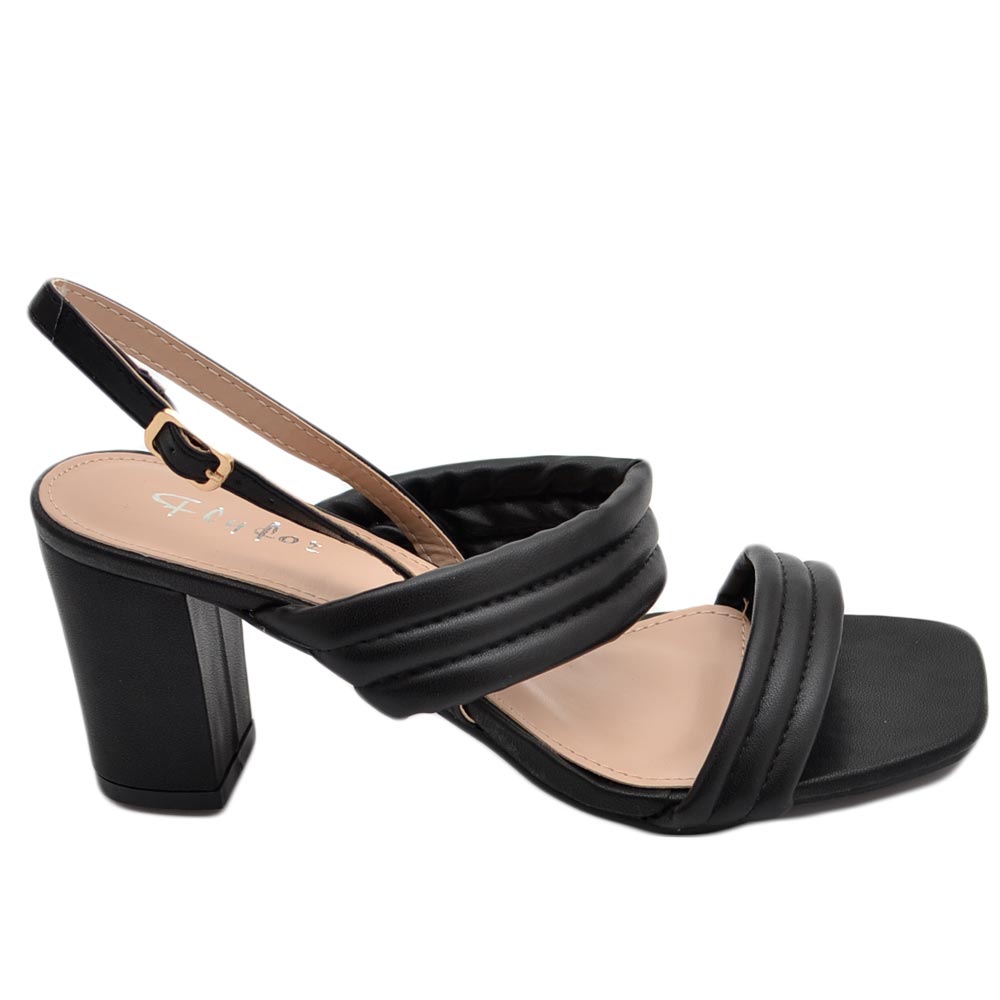 Sandalo donna nero sabot con tacco largo comodo 5 cm doppia fascia effetto imbottito moda estate 