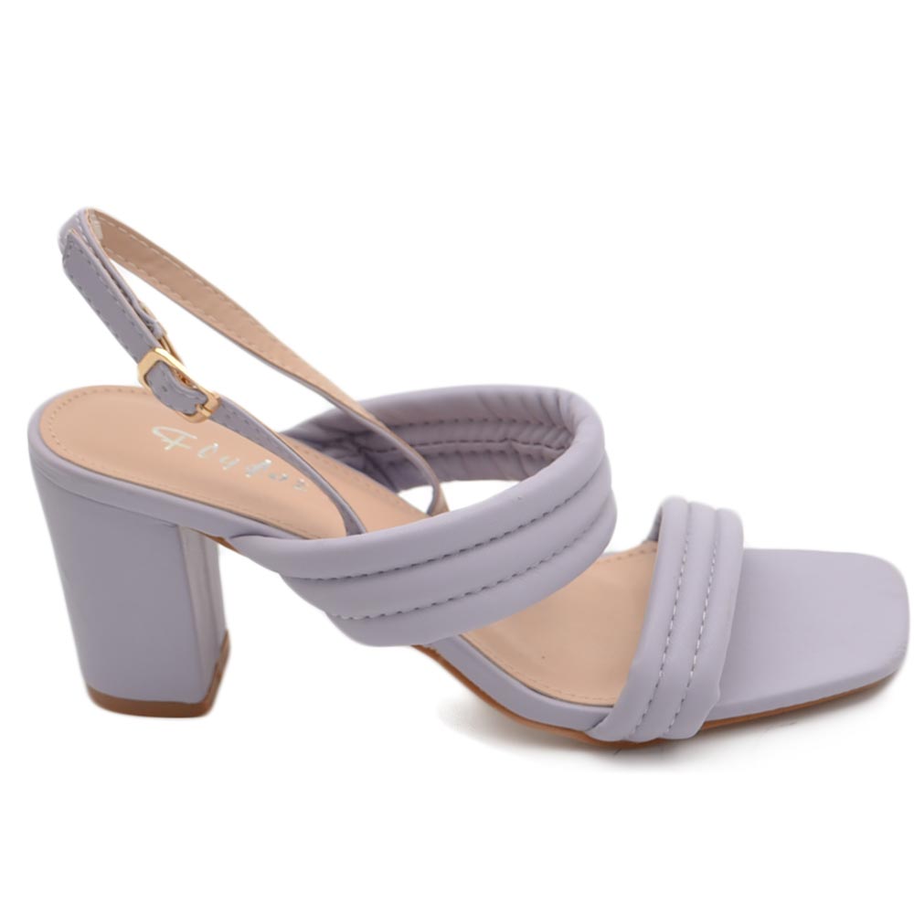 Sandalo donna lilla sabot con tacco largo comodo 5 cm doppia fascia effetto imbottito moda estate 