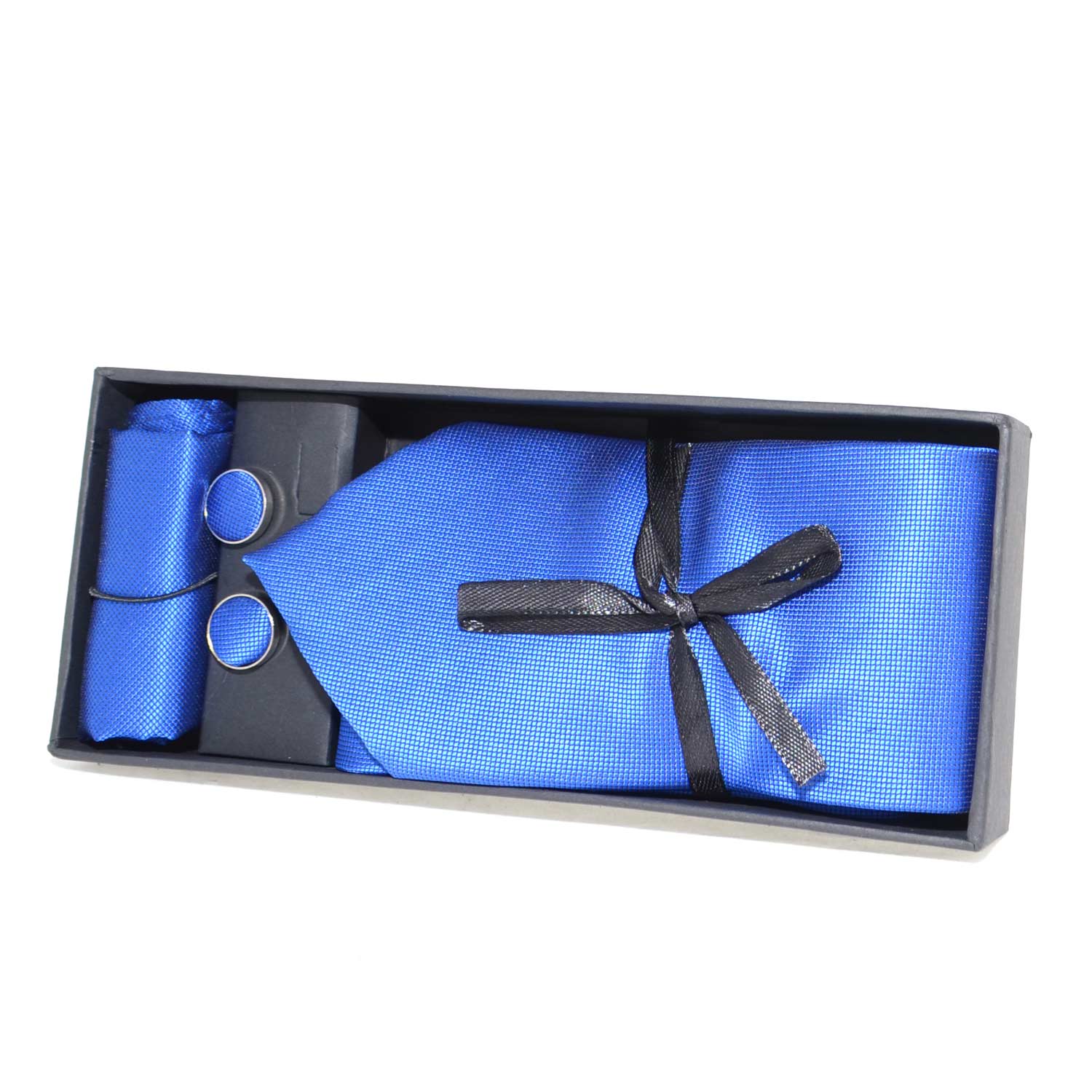 Set coordinato art:00235 uomo cravatte con gemelli e pochette blu fantasia elegante cerimonia