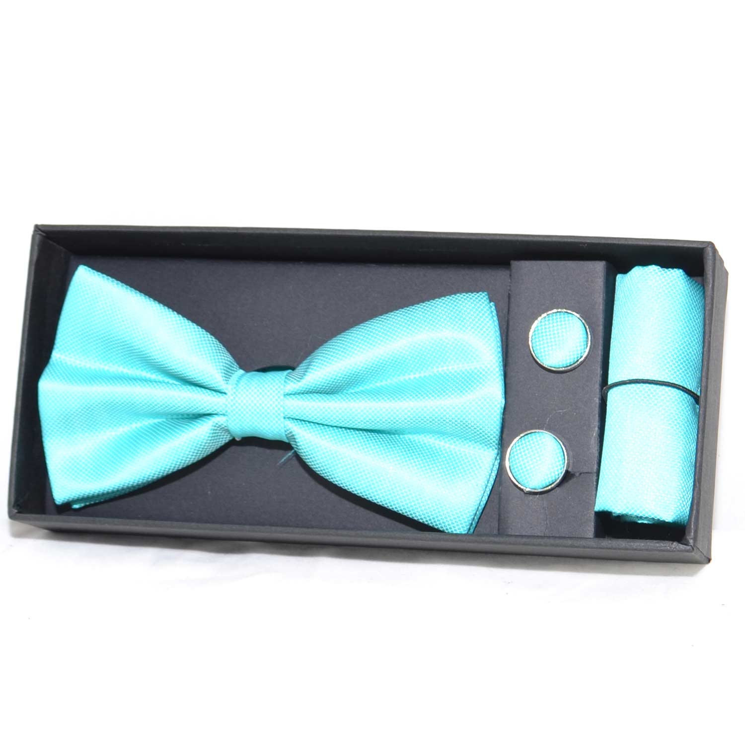 Set coordinato uomo papillon  con gemelli e pochette celeste elegante cerimonia