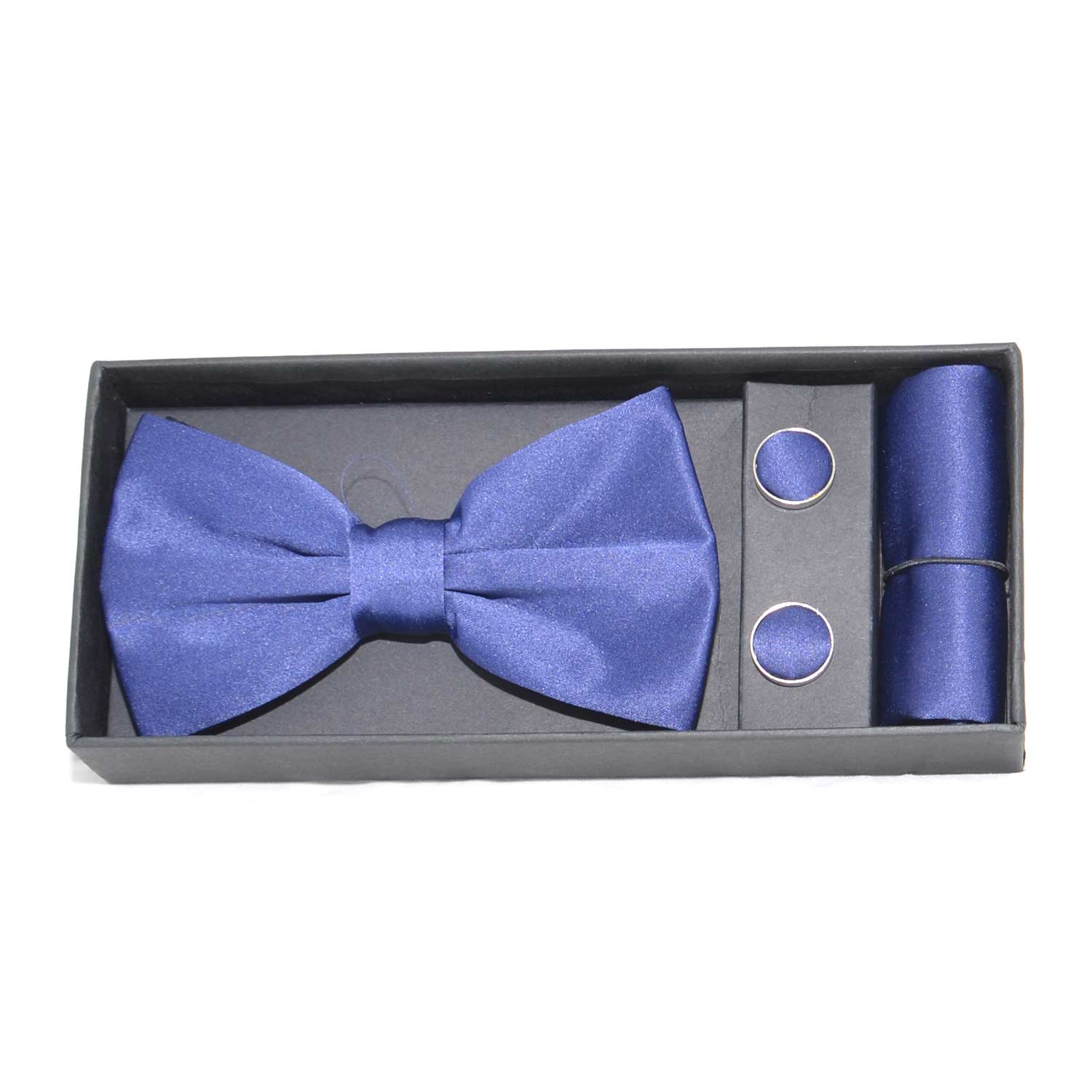 Set coordinato uomo papillon con gemelli e pochette blu elegante cerimonia