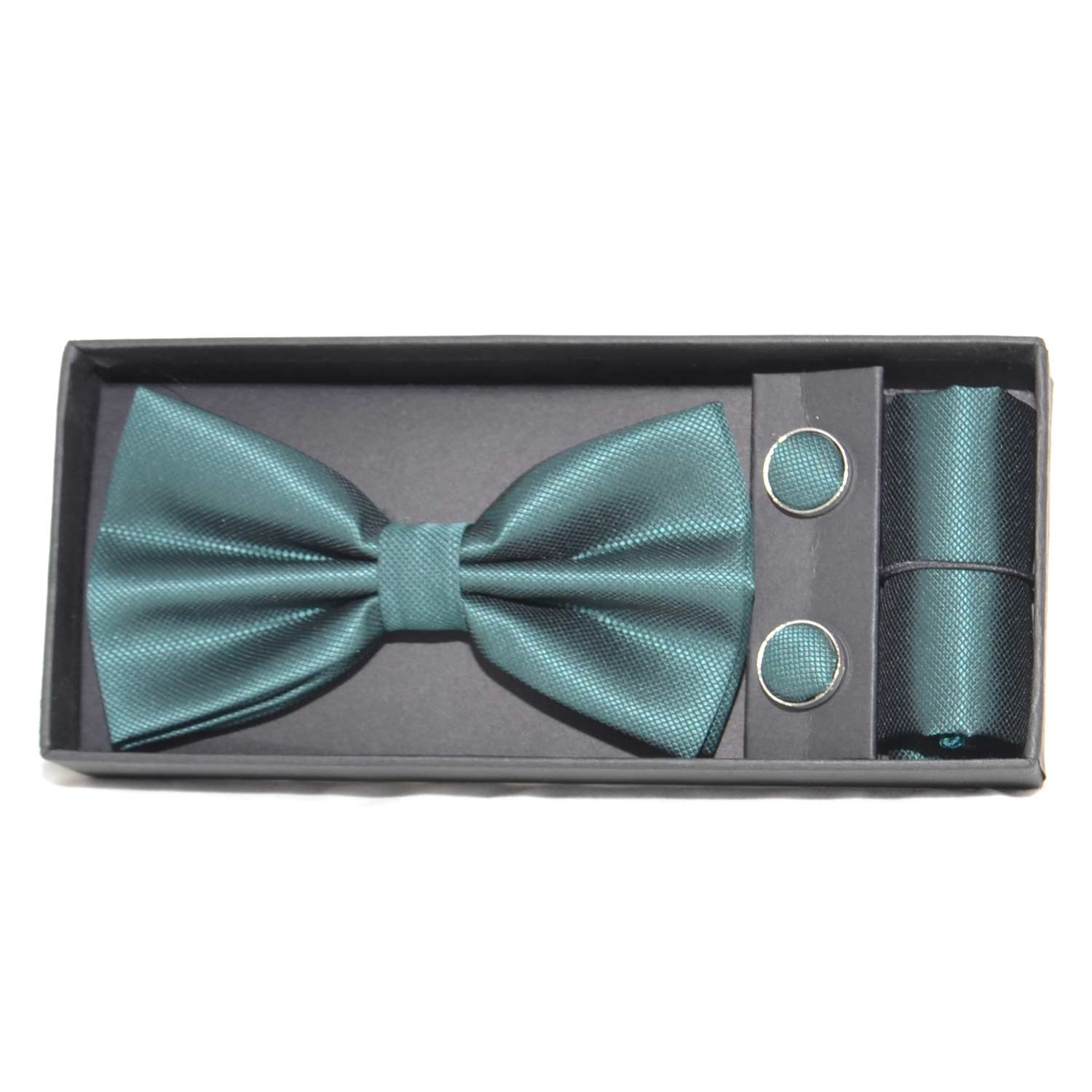 Set coordinato uomo papillon con gemelli e pochette verde bottiglia scuro elegante cerimonia