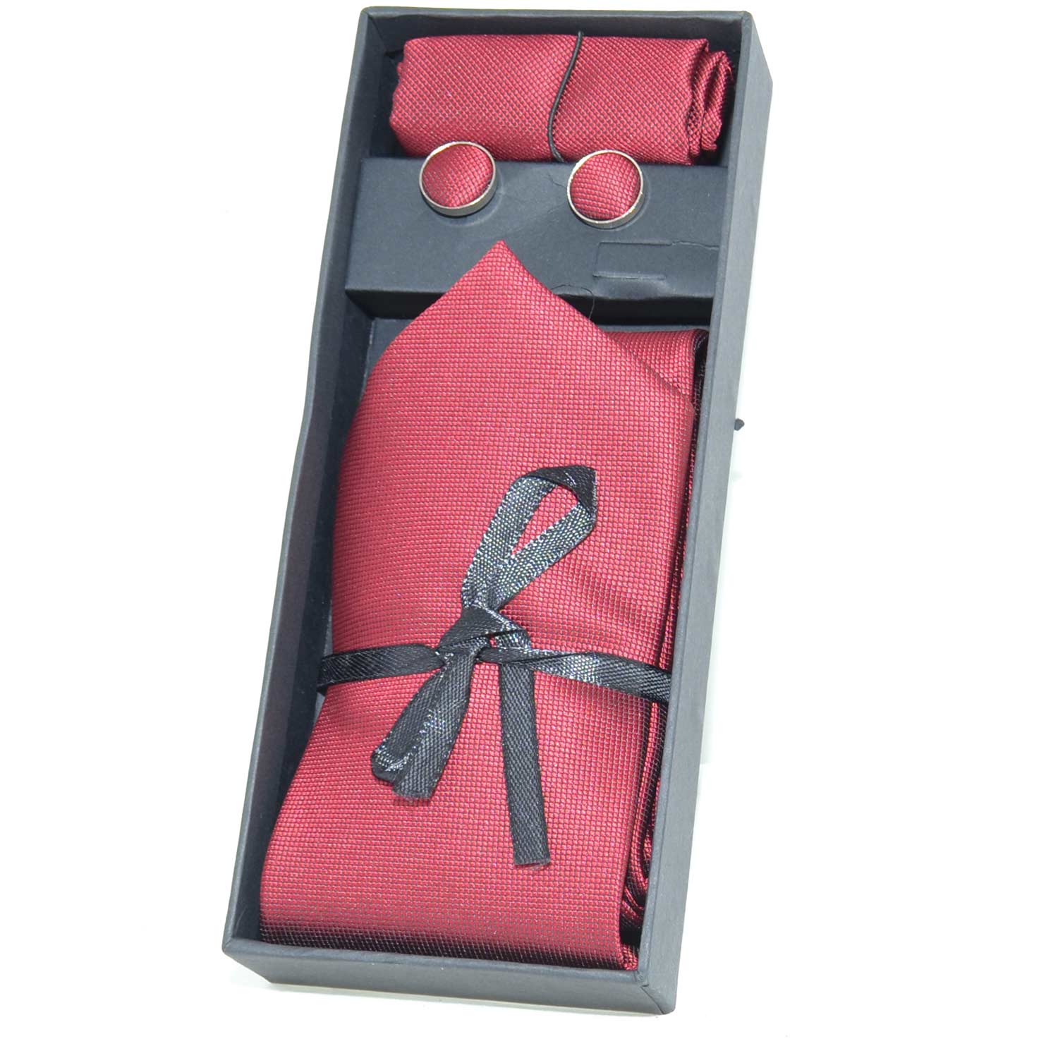 Set coordinato uomo cravatte con gemelli e pochette rosso elegante cerimonia