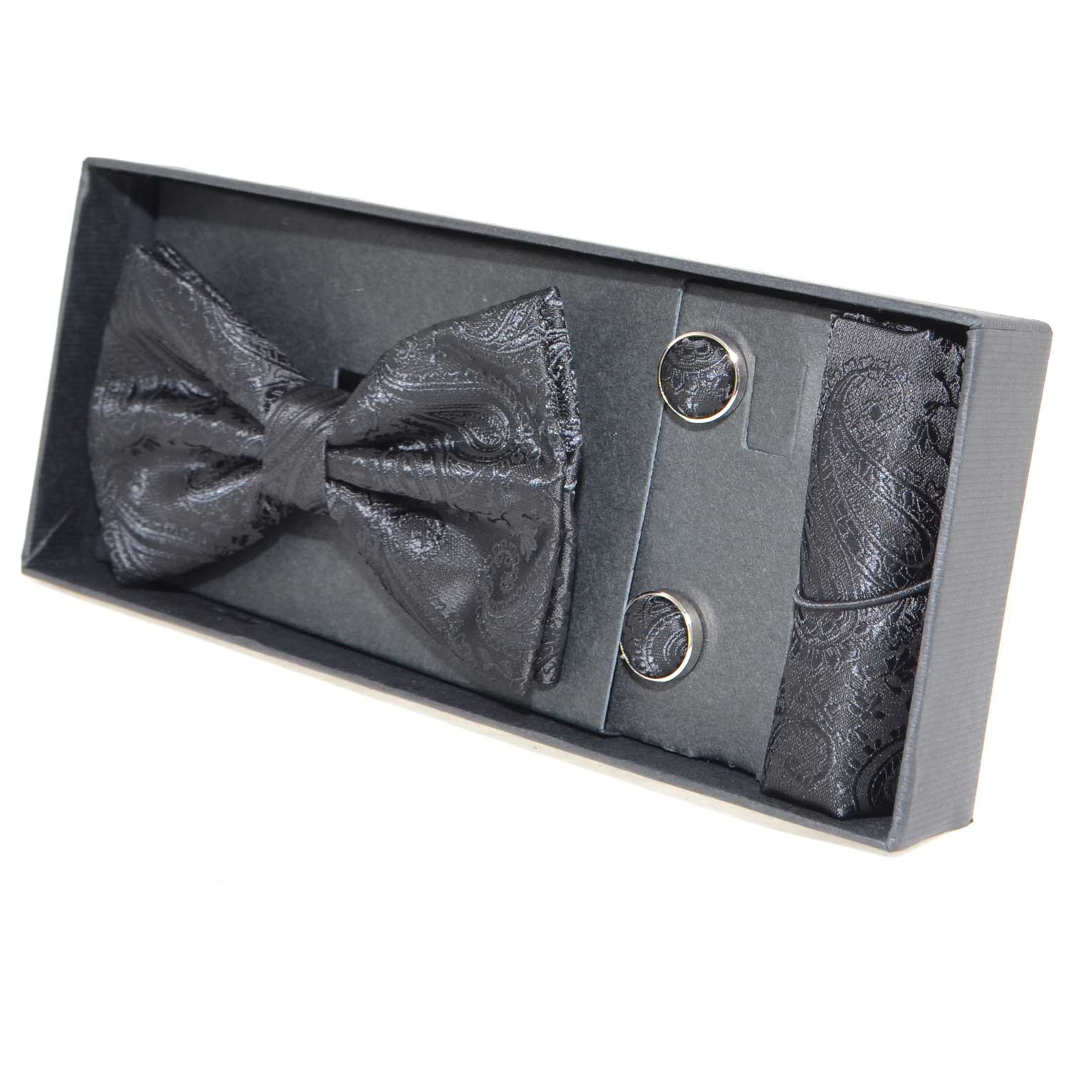 Set coordinato ART:8234 uomo papillon con gemelli e pochette NERO elegante cerimonia