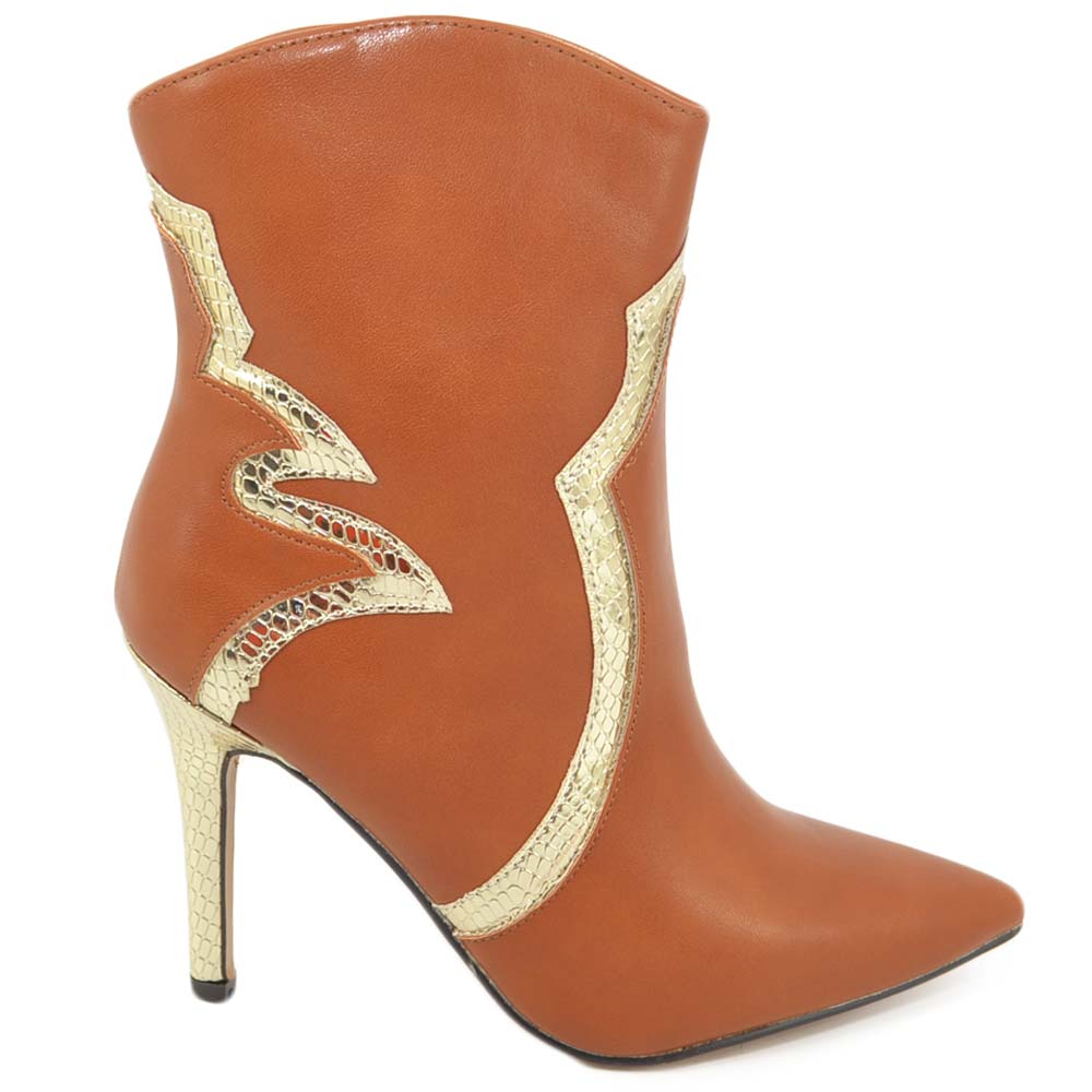 TRONCHETTO CAMPEROS DONNA con tacco a spillo texano punta cuoio con  fantasia oro EUR 20,00 - PicClick IT