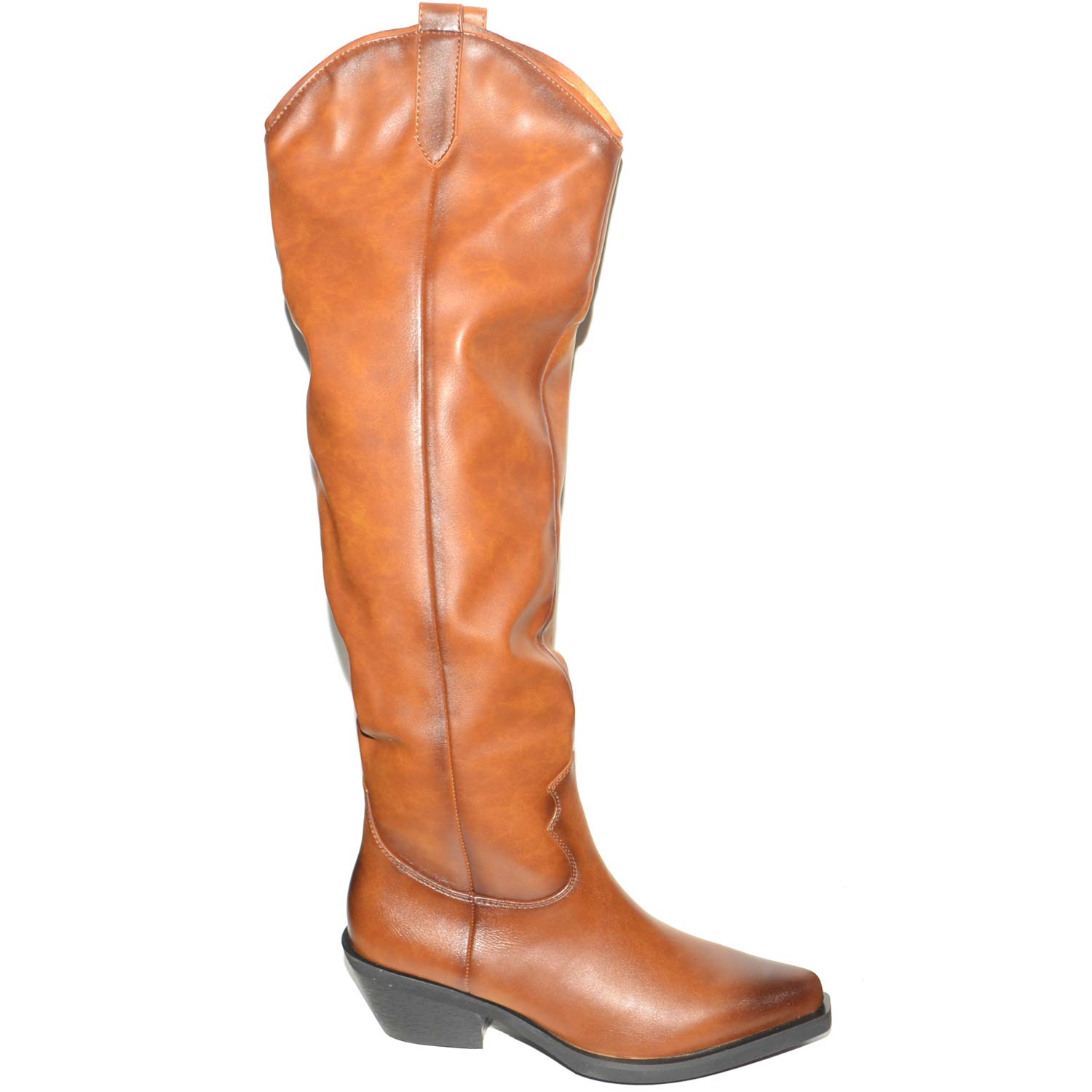 Camperos alti da donna cuoio fino al ginocchio a punta stile texano moda cowboy tendenza moda spazzolati 