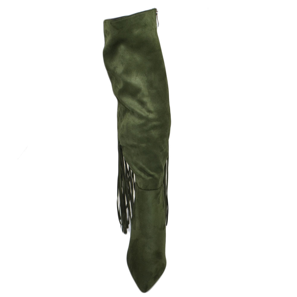 GUESS Sashan Stivali Al Ginocchio Donna - Camoscio Marrone Medio 210, Tacco 2.85 Pollici, Punta Appuntita, Chiusura Cerniera