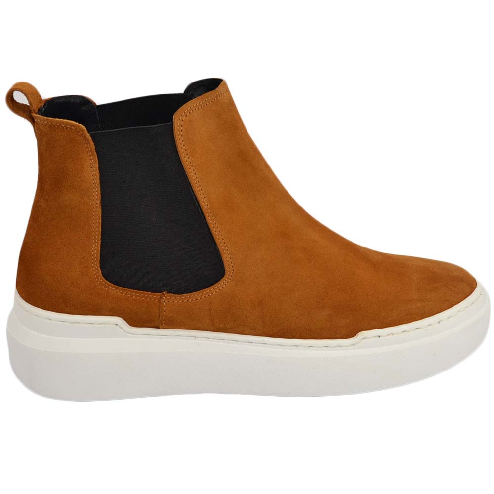 Beatles uomo stivaletto con elastico in vera pelle camoscio ruggine gomma alta bianca sportiva made in italy handmade