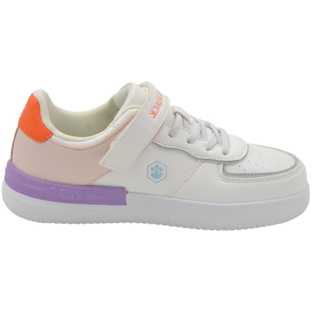 Sneakers bambina Lumberjack bianche con dettagli multicolor lacci elastici e cinturino a strappo.