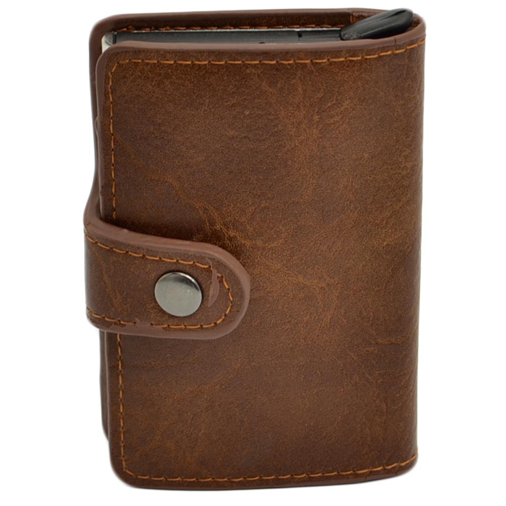 Portafoglio Wallet uomo in vera pelle marrone portacarte pocket con molla e salvacarta con gancio contanti chiusura clip.