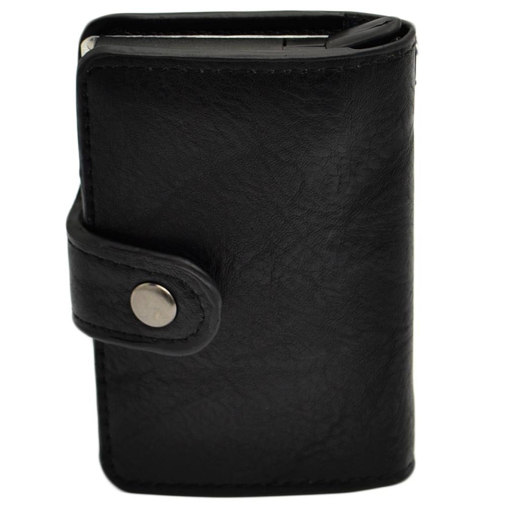 Portafoglio Wallet uomo in vera pelle nero portacarte pocket con molla e salvacarta con gancio contanti chiusura clip.