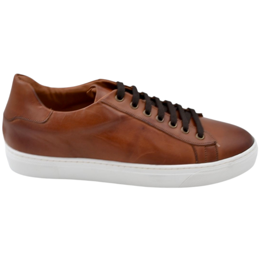 Sneakers uomo bassa in vera pelle nappa cuoio spazzolato classico sportivo fondo bianco gomma Basic 2,5 cm