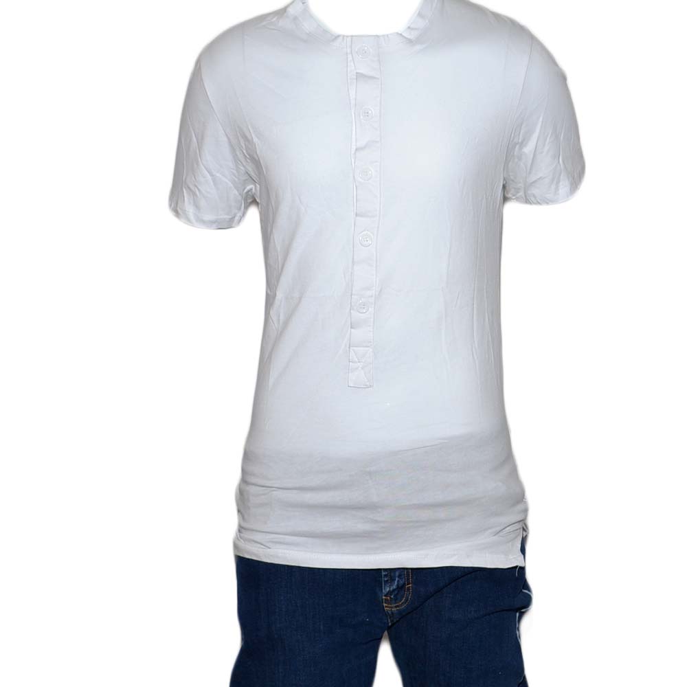 T-Shirt Maglia Maniche Corte Uomo Bianca Scollo con Bottoni Tinta Unita Cotone Linea Basic Sim Fit.