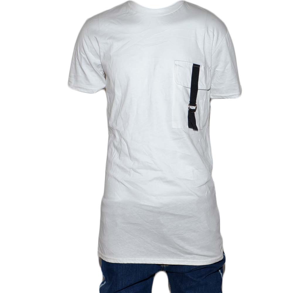 T-shirt uomo maglietta made in italy collo rotondo e maniche corte con design nero taschino e accessorio cucito moda.