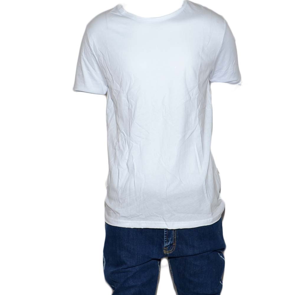 T- shirt basic uomo in cotone elastico bianco semplice slim fit girocollo con cucitura in tinta made in italy