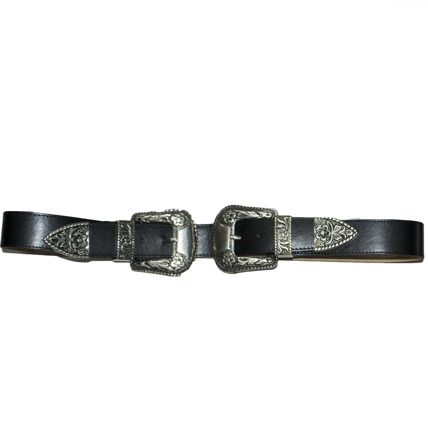 Cintura doppia fibbia alta stile vintage nera ecopelle modello glamour 