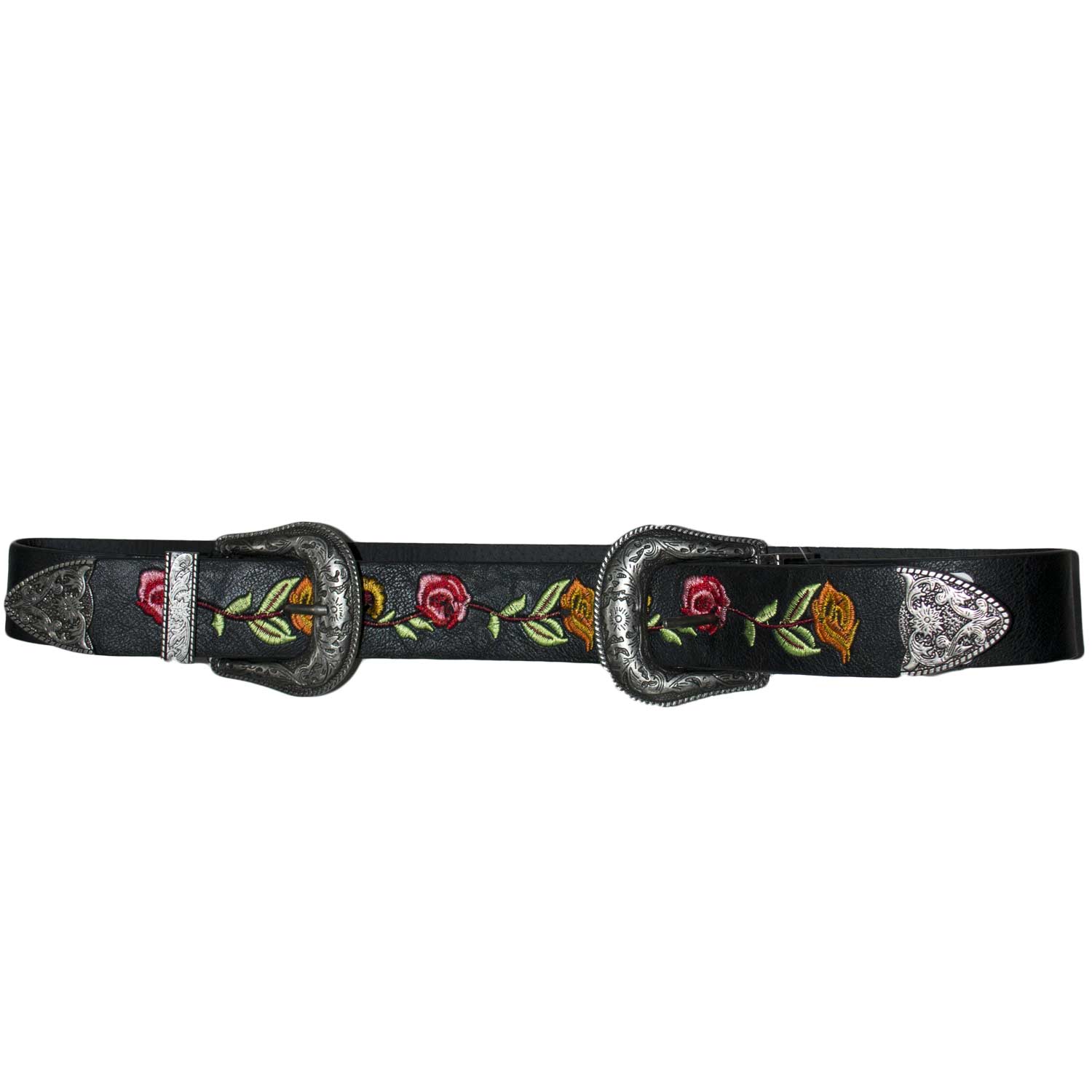 Cintura doppia fibbia alta borchie stile vintage nera floreale modello marcuzzi